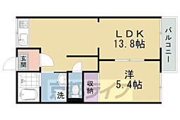 JR山陰本線 円町駅 徒歩9分の賃貸アパート 2階1LDKの間取り