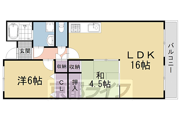 京都府京都市左京区一乗寺野田町(賃貸マンション2LDK・6階・65.31㎡)の写真 その2