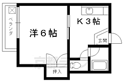 京都市営烏丸線 北山駅 徒歩4分の賃貸アパート 2階1Kの間取り