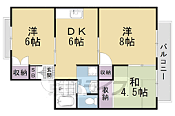 京福電気鉄道北野線 北野白梅町駅 徒歩7分の賃貸アパート 1階3DKの間取り