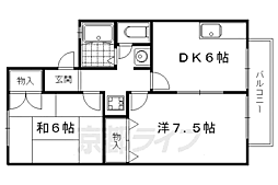 叡山電鉄叡山本線 茶山・京都芸術大学駅 徒歩5分の賃貸アパート 2階2DKの間取り