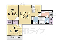叡山電鉄叡山本線 一乗寺駅 徒歩10分の賃貸アパート 2階2LDKの間取り