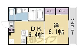 京福電気鉄道北野線 北野白梅町駅 3.2kmの賃貸マンション 1階1DKの間取り