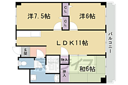 JR山陰本線 花園駅 徒歩8分の賃貸マンション 4階3LDKの間取り