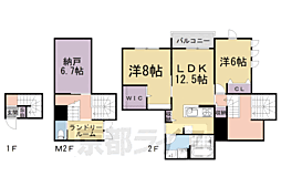 京都地下鉄東西線 東山駅 徒歩9分の賃貸アパート 2階2SLDKの間取り