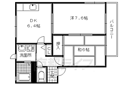 ドミール北山 2階2DKの間取り