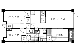 京阪本線 出町柳駅 徒歩7分の賃貸マンション 1階3LDKの間取り