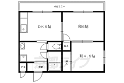 叡山電鉄叡山本線 元田中駅 徒歩5分の賃貸マンション 2階2DKの間取り