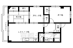 京福電気鉄道北野線 北野白梅町駅 徒歩21分の賃貸マンション 2階3LDKの間取り