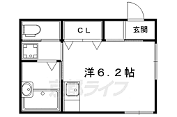 京阪本線 神宮丸太町駅 徒歩9分の賃貸アパート 1階ワンルームの間取り