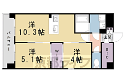 京福電気鉄道北野線 北野白梅町駅 徒歩12分の賃貸マンション 7階2LDKの間取り