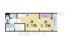 ハーモニーテラス深草越後屋敷町 1DKの間取図画像