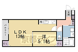 宇治市五ケ庄福角アパート 1LDKの間取図画像