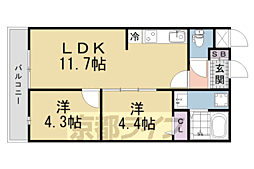 宇治市五ケ庄福角アパート 2LDKの間取図画像