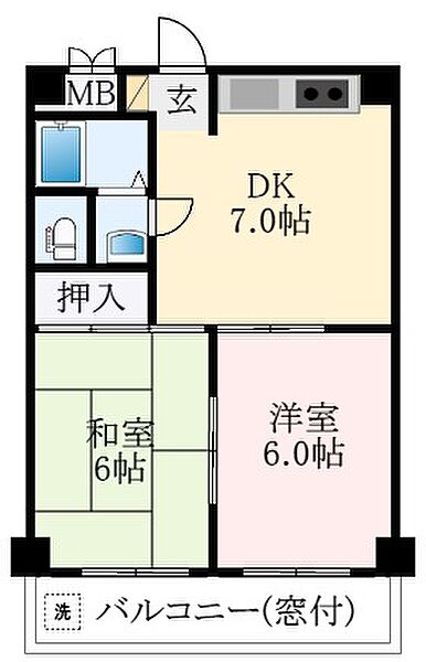 大阪府羽曳野市誉田3丁目(賃貸マンション2DK・4階・36.85㎡)の写真 その2