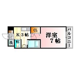 イマニシビル 2階1Kの間取り