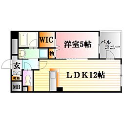 キャピタル岡本 1階1LDKの間取り
