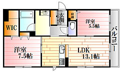 メゾンデルポ英 1階2LDKの間取り