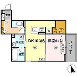 One wide 祇園 1LDKの間取図画像