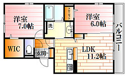メルベーユ中筋 2LDKの間取図画像