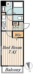 カーサ菊美2 1Kの間取図画像