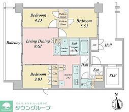 都営三田線 西台駅 徒歩5分の賃貸マンション 10階2LDKの間取り