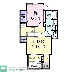 マーレ長崎 101 1階1LDKの間取り