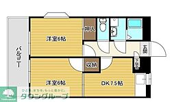 ピニエール高野台A 1階2DKの間取り