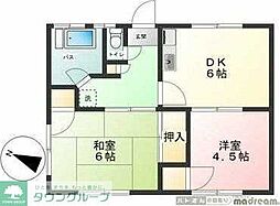 ラペールひのき荘 2階2DKの間取り