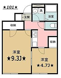 都営大江戸線 光が丘駅 徒歩25分の賃貸アパート 1階1LDKの間取り