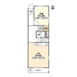 三田江古田第3コーポ 5階1LDKの間取り