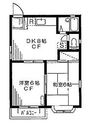 西武新宿線 上井草駅 徒歩10分の賃貸アパート 2階2DKの間取り