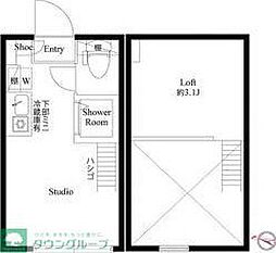 ハーモニーテラス上池袋III 1階ワンルームの間取り