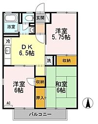 アーバンテラス 2階3DKの間取り