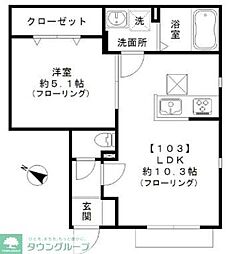 西武池袋線 江古田駅 徒歩6分の賃貸アパート 1階1LDKの間取り