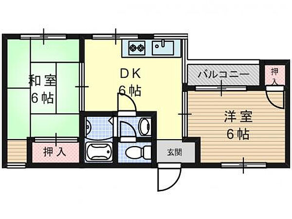 登町ハイツ ｜大阪府高槻市登町(賃貸アパート2DK・2階・45.00㎡)の写真 その2