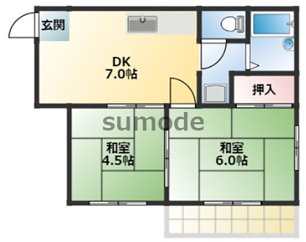 メゾン出丸 ｜大阪府高槻市出丸町(賃貸アパート2DK・1階・35.00㎡)の写真 その2