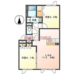 メルヴェール神山1 2LDKの間取図画像