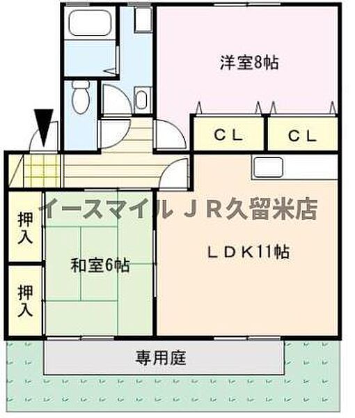 ハイカムール津福 102｜福岡県久留米市津福今町(賃貸アパート2LDK・1階・60.00㎡)の写真 その2