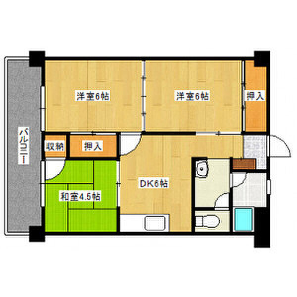 エステート上津Ａ ｜福岡県久留米市上津町(賃貸マンション3DK・3階・50.10㎡)の写真 その3