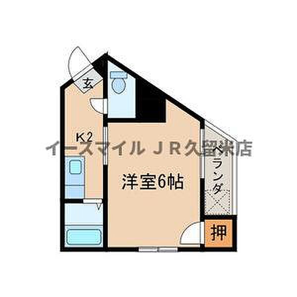 徳田ビル ｜福岡県久留米市諏訪野町(賃貸アパート1K・2階・23.00㎡)の写真 その2