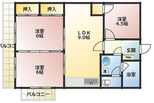 ニューライフ84 ｜福岡県久留米市東町(賃貸マンション3LDK・6階・60.00㎡)の写真 その3