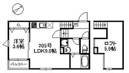 スピカ 2階1LDKの間取り