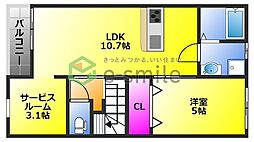 エスカレント広川 2階1SLDKの間取り