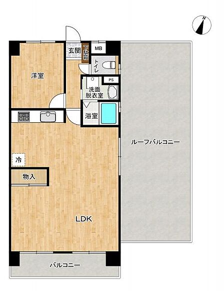 南向きの角部屋60平米超の1LDK!ゆったりとした間取りです◎