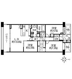 JR南武線 武蔵小杉駅 徒歩10分の賃貸マンション 5階3LDKの間取り