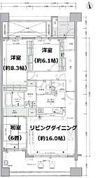 クリオレミントンヴィレッジ国立 6階3LDKの間取り