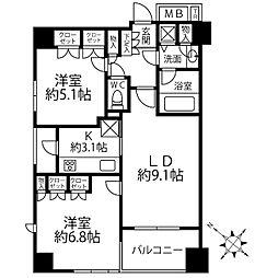 サンクタス築地 2LDKの間取図画像