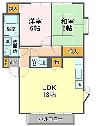 サンビレッジ川合D 2LDKの間取図画像