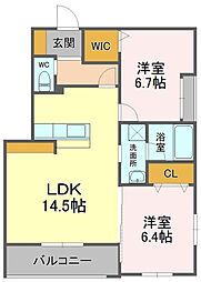リバブル新通 2LDKの間取図画像